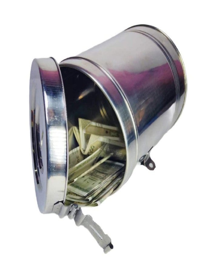 Idika Stainless Steel Gulak Piggy Bank, Round Shape 14 cm - Hundi Money Bank for Adults, Saving Box, Money Saving Box for Kids, Durable and Secure Design for Savings - Image 5